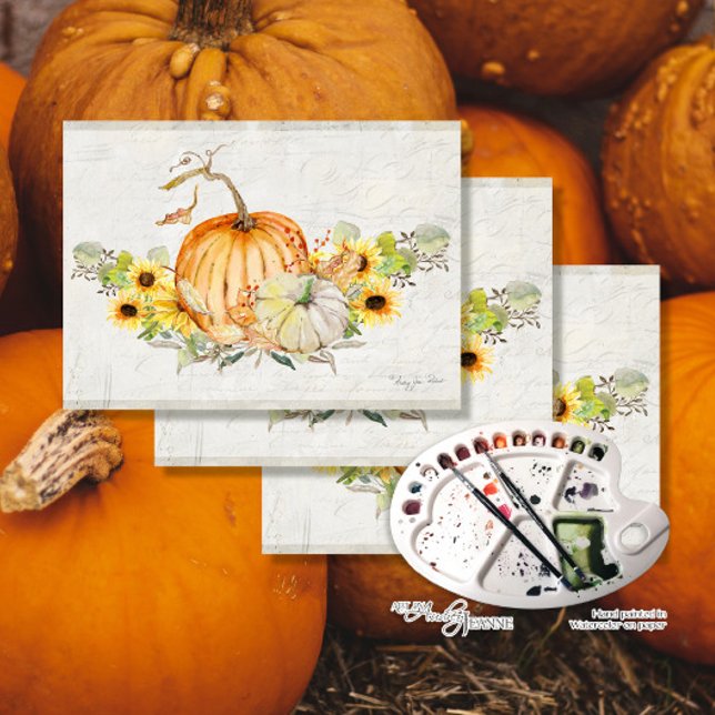 Fall Autumn Pumpkin Sunflower Watercolor Decoupage Tissue Paper (Creator Uploaded)