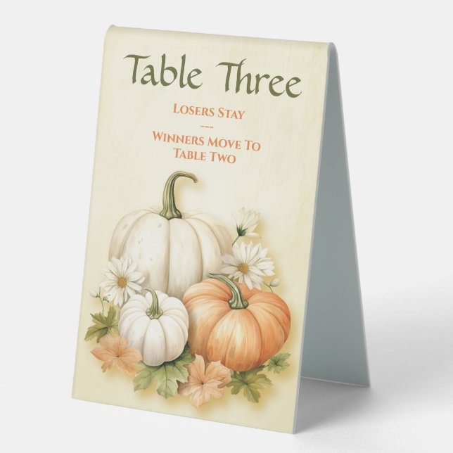 Fall Autumn Pumpkin Table Three Bunco Table Tent (Front)