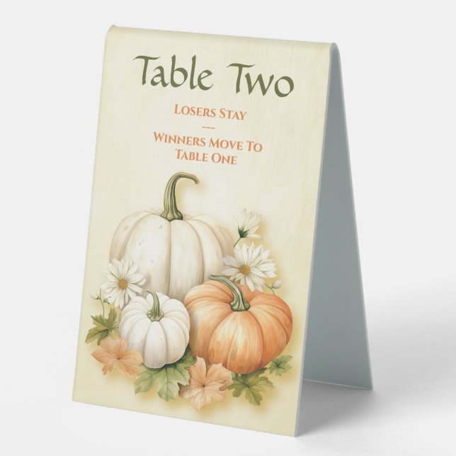Fall Autumn Pumpkin Table Two Bunco Table Tent (Front)