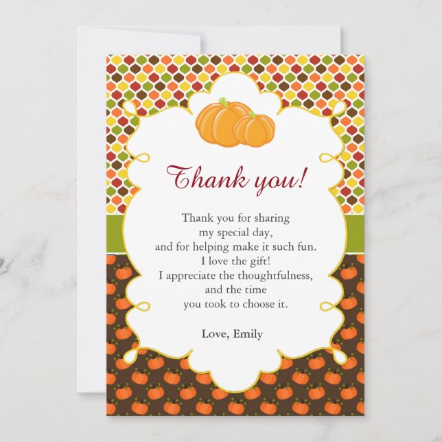 Fall Autumn Pumpkin Thank You Card Note (Front)