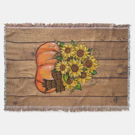 Fall Autumn Pumpkin With Sunflowers Throw Blanket