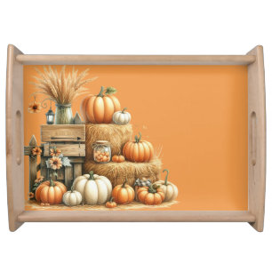 FALL AUTUMN PUMPKINS AND HAY BALES SERVING TRAY