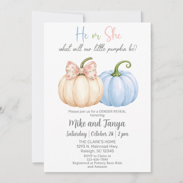 Fall Autumn pumpkins gender reveal invitation. Invitation (Front)