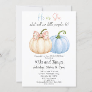 Fall Autumn pumpkins gender reveal invitation. Invitation