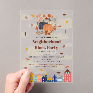 Fall Autumn Pumpkins Neighborhood Block Party Acrylic Invitations