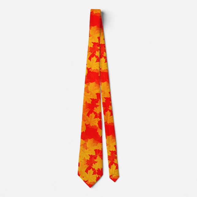 Fall Autumn Red and Golden Leaves Pattern Neck Tie (Front)