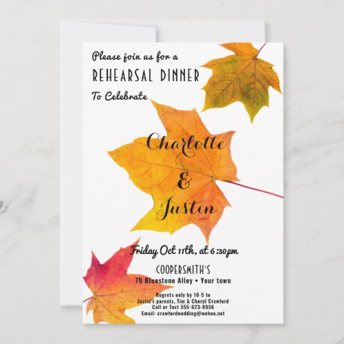 Fall Autumn Red Golden Rehearsal Dinner Invitation