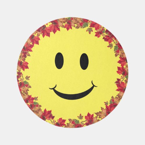 Fall Autumn Retro Yellow Happy Face Smiling Round Rug