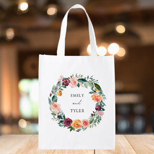 Fall Autumn Rose Floral Wreath Wedding Favor Grocery Bag