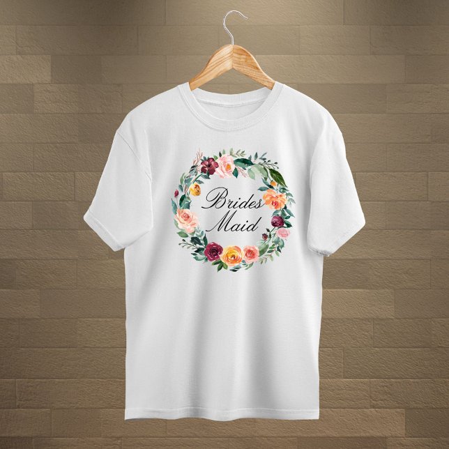 Fall Autumn Rose Flower Floral Wreath Bridesmaid Tri-Blend Shirt (Close up)