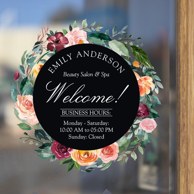 Fall Autumn Rose Flower Floral Wreath Business Window Cling (In situ)