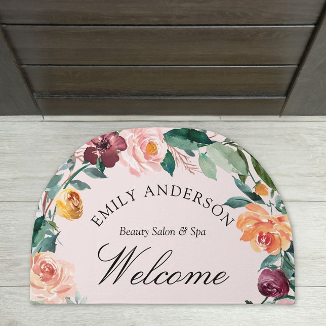 Fall Autumn Rose Flower Floral Wreath Doormat (In situ)