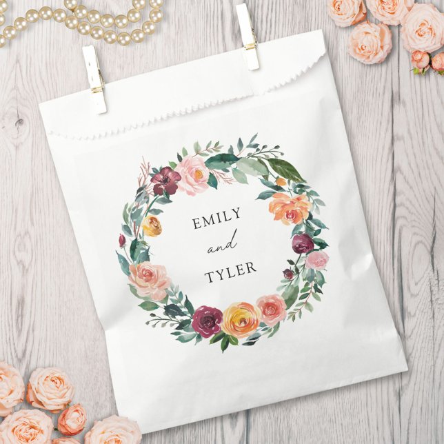 Fall Autumn Rose Flower Floral Wreath Wedding Favor Bag (In situ)
