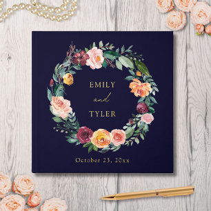 Fall Autumn Rose Flower Floral Wreath Wedding Foil Guest Book