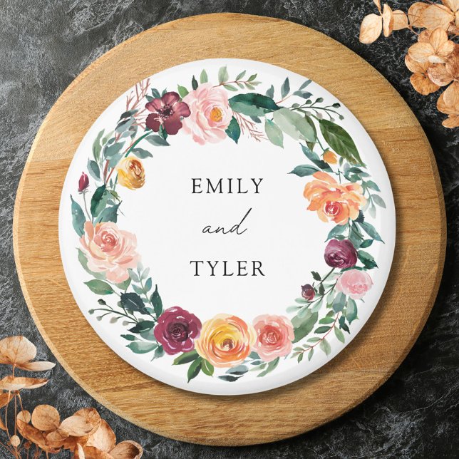 Fall Autumn Rose Flower Floral Wreath Wedding Magnet (Close up)