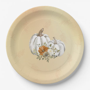 Fall Autumn Rust White Pumpkins Wedding Paper Plates