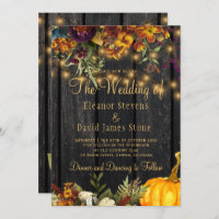 Fall autumn rustic barn wood floral wedding invitation