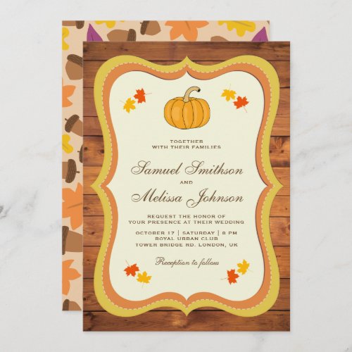 Fall Autumn Rustic Barn Wood Pumpkin Wedding Invitation