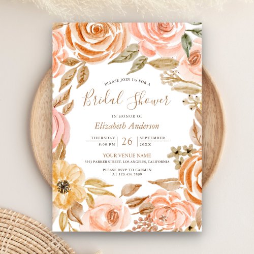 Fall Autumn Rustic Earthy Floral Bridal Shower Invitation