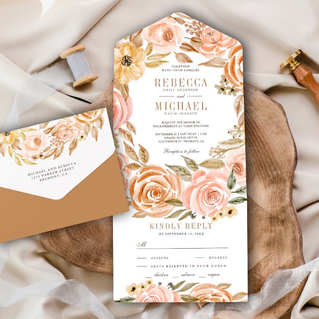 Fall Autumn Rustic Earthy Floral Wedding All In One Invitation (Creator Uploaded)
