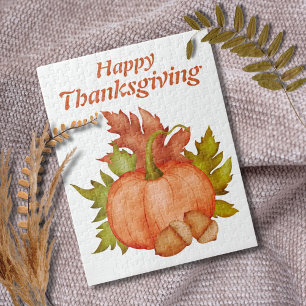 Fall Autumn Rustic Pumpkin Happy Thanksgiving Jigsaw Puzzle