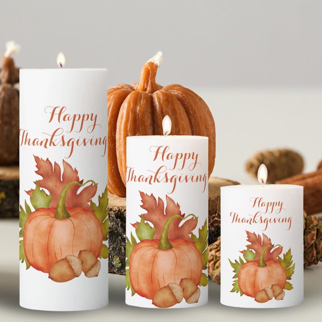 Fall Autumn Rustic Pumpkin Happy Thanksgiving  Pillar Candle (Creator Uploaded)