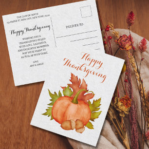 Fall Autumn Rustic Pumpkin Happy Thanksgiving Postcard