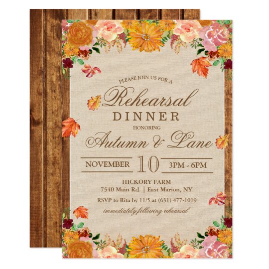Fall Autumn Rustic Rehearsal Dinner Invitation