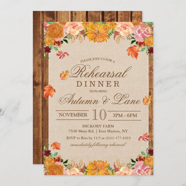 Fall Autumn Rustic Rehearsal Dinner Invitation (Front/Back)