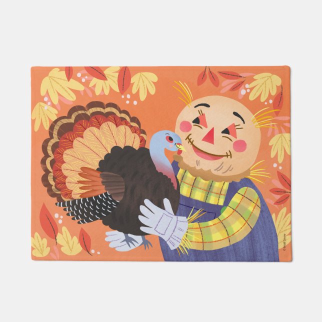 Fall Autumn Scarecrow and Turkey Doormat (Front)