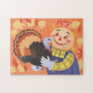Fall Autumn Scarecrow and Turkey Jigsaw Puzzle