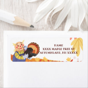 Fall Autumn Scarecrow and Turkey Label