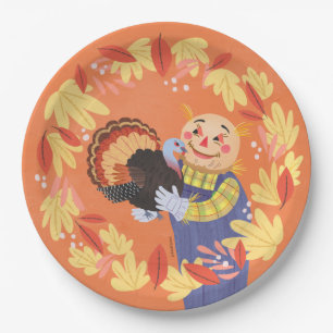 Fall Autumn Scarecrow and Turkey Paper Plates