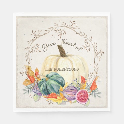 Fall Autumn Season Give Thanks Pumpkin Harvest Napkins