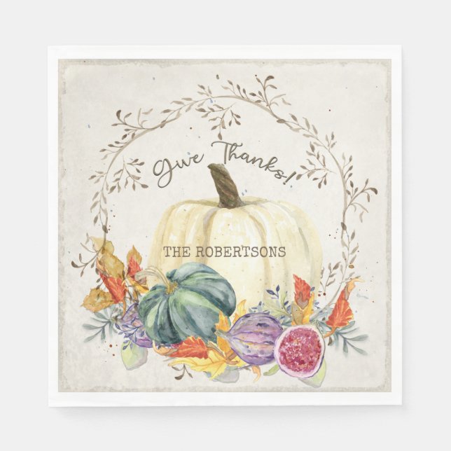 Fall Autumn Season Give Thanks Pumpkin Harvest Napkins (Front)