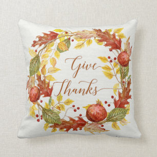 Fall Autumn Season Pomegranate Leaves Give Thanks Throw Pillow