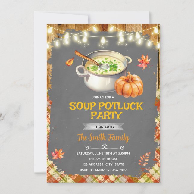 Fall autumn soup swap party invitation (Front)