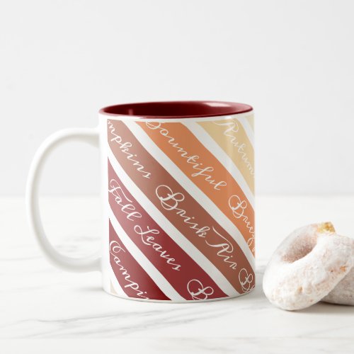 Fall Autumn Spices Stripes  Words Two_Tone Coffee Mug