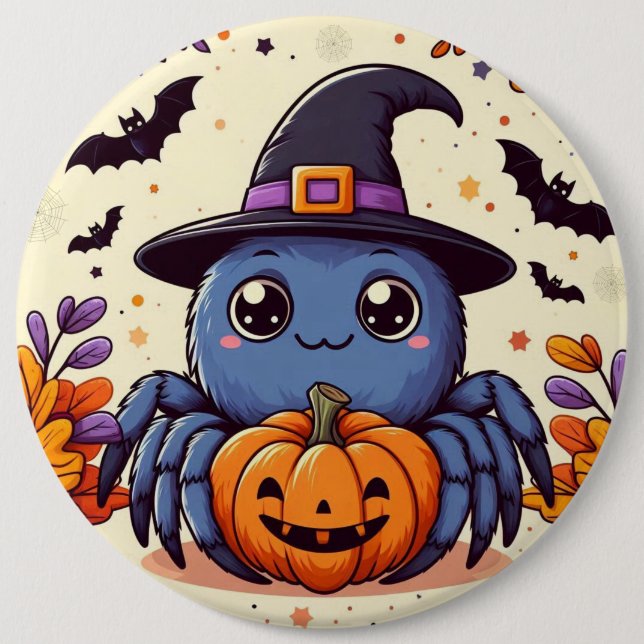 Fall/autumn/spider/witch/halloween Button (Front)