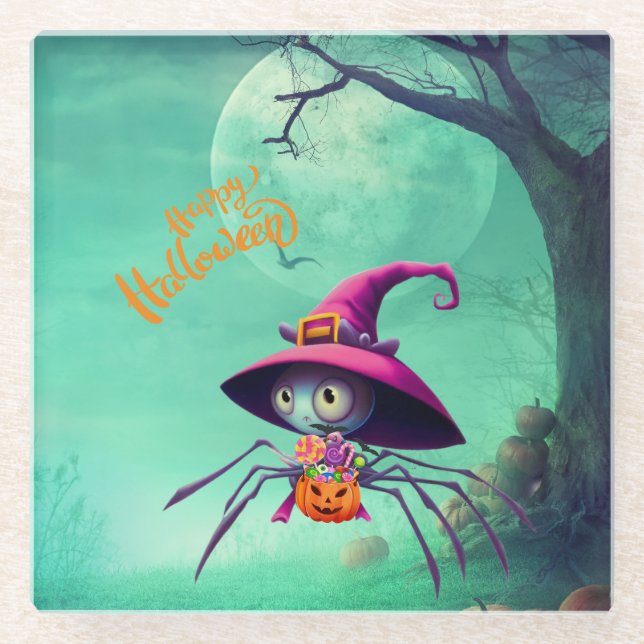 Fall/autumn/spider/witch/halloween Glass Coaster (Front)