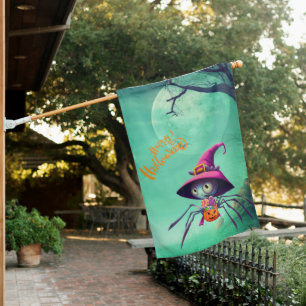 Fall/autumn/spider/witch/halloween House Flag