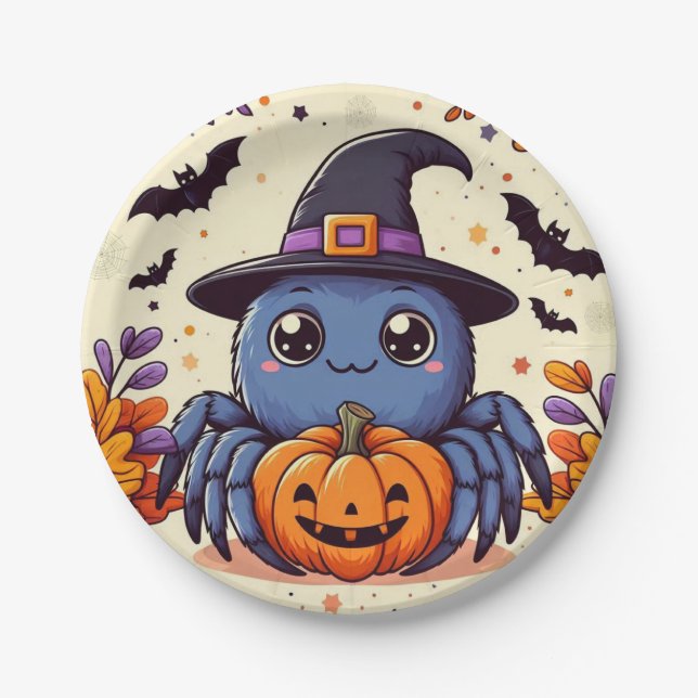 Fall/autumn/spider/witch/halloween Paper Plates (Front)