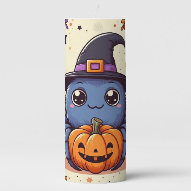 Fall/autumn/spider/witch/halloween Pillar Candle (Front)