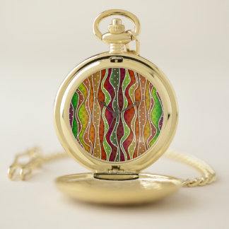 FALL AUTUMN STRIPES Abstract Design Pocket Watch