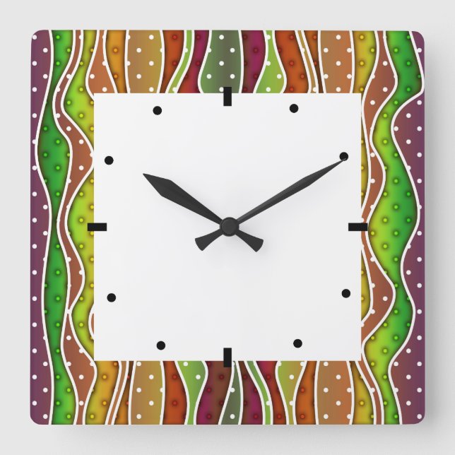 FALL AUTUMN STRIPES SQUARE WALL CLOCK (Front)