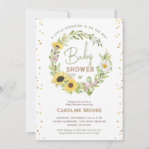Fall Autumn Sunflower Sunshine Yellow Baby Shower Invitation