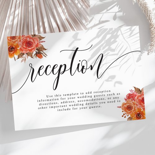 Fall Autumn Terracotta Floral Wedding Reception Enclosure Card