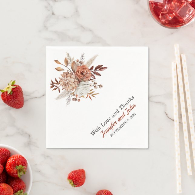 Fall Autumn Terracotta Rustic Floral Wedding Napkins (Insitu)