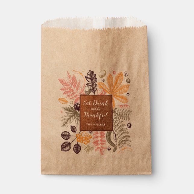 Fall Autumn Thanksgiving Botanicals Party Favor Bag (Front)