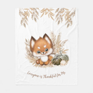 Fall Autumn Thanksgiving Cute fox Fleece Blanket